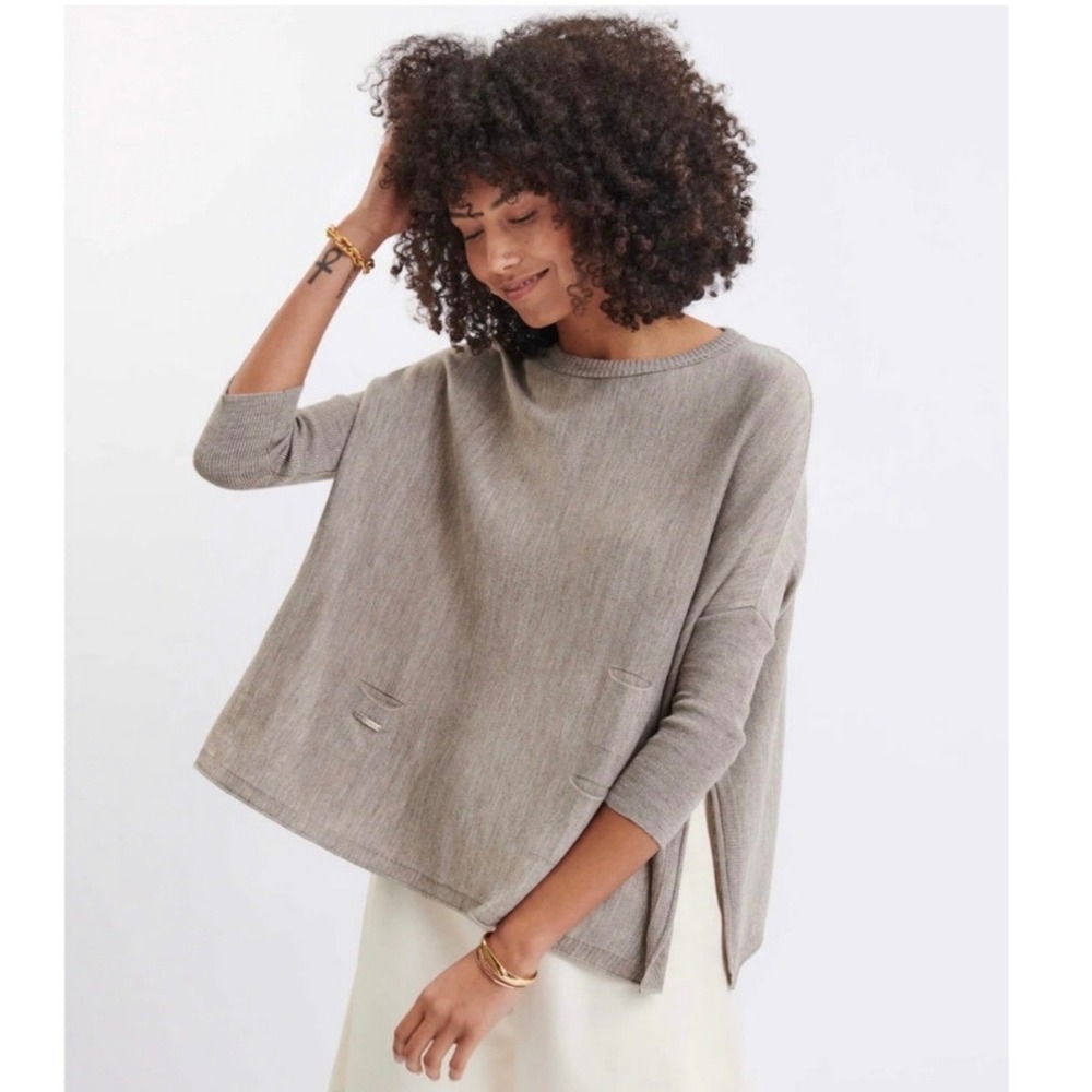 Mer-Sea OS Oversized Knit Sweater Driftwood Crew Neck Pockets